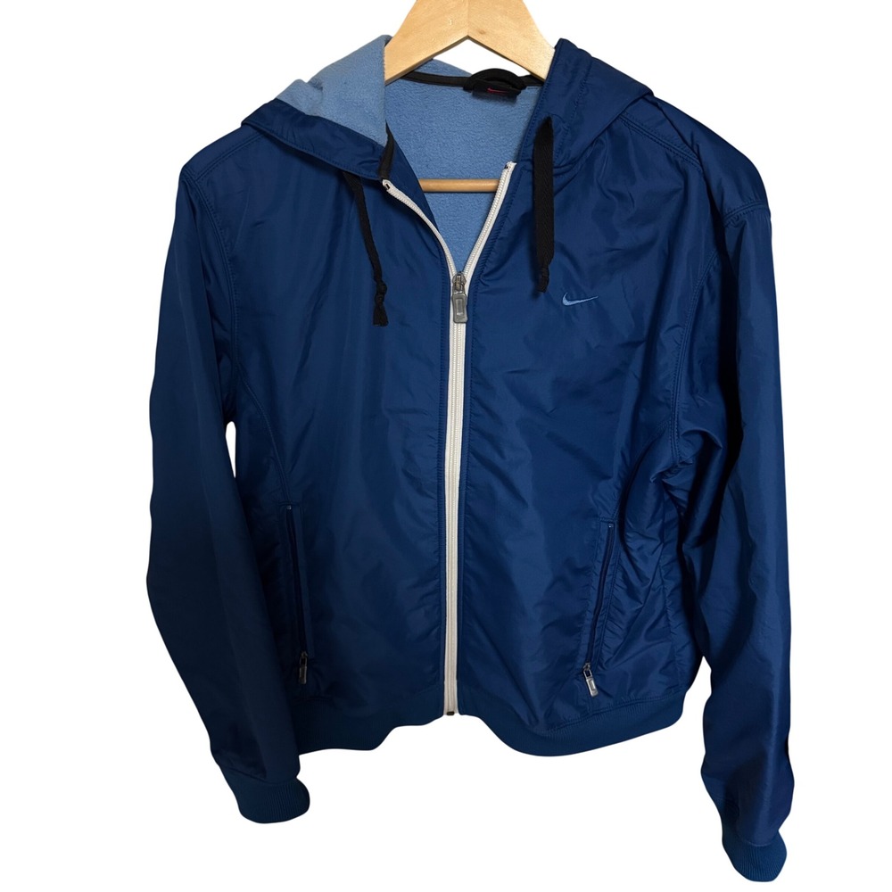 Nike Women's Full Zip Hooded Windbreaker Jacket Blue Lightweight Medium Vintage